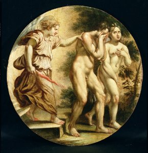 驱逐出花园，c.1600（白杨木板上的油） 作者 佛兰芒学校