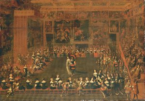 1660-70年，在富丽堂皇的集会室里开一个球 作者 佛兰芒学校