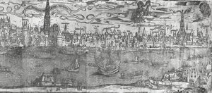 安特卫普港口看法，右手部分的细节，1515-50 作者 佛兰芒学校