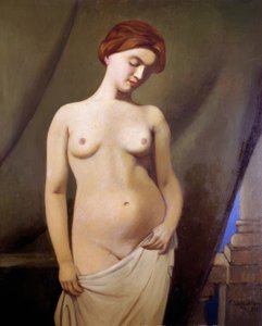 女性裸体，绿色窗帘
