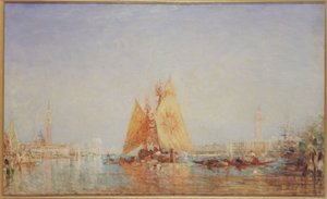 威尼斯，挂黄帆的 Trabaccolo，1870 年至 1890 年间（布面油画） 作者 费利克斯·齐姆