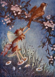 她拉着夜莺的尾巴（彩色石版画）