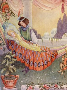 公主把少女们放进吊床（彩色石版画）