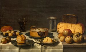 "荷兰式早餐" Floris van Schooten（1590年至1655年）的画作，木板油画，50x82厘米 安弗尔皇家艺术博物馆。