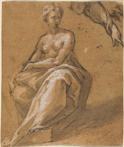 带窗帘的裸体坐姿 作者 Bartholomaeus Spranger 的追随者