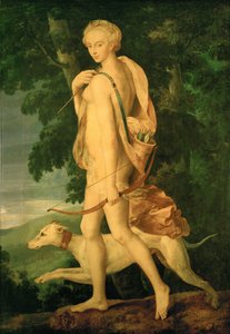 Diane chasseresse - 戴安娜狩猎。戴安娜是普瓦捷的黛安娜。这幅画的灵感来自 Primaticcio 的一件青铜器 ... 作者 枫丹白露学校