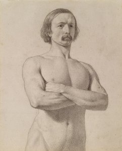 学术裸体研究，半身，留着小胡子和双臂，1849年