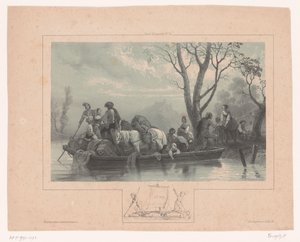 有马匹和乘客的渡船
Le bac（物体上的标题）
水彩画图案（系列名称）
水彩画图案（物品上的系列名称） 作者 福罗吉欧
