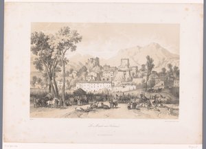 山谷中带有野兽市场的村庄景色
Le Marché aux Bestiaux（物品上的标题） 作者 福罗吉欧