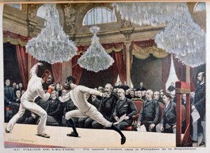 1895年，在爱丽舍宫（Palais delélysée）总统前击剑