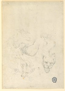 素描，忒提斯和丘比特骑鱼，约 1820 年