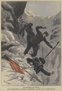 法国Chasseurs Alpins山地部队摔倒在悬崖上