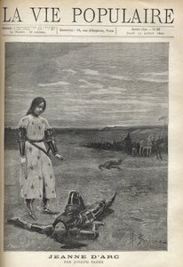 在全副武装的骑士队伍前面，穿着盔甲的圣女贞德光着头，悲伤地看着躺在地上的死去的骑士的尸体，她的头沐浴在一滩血中。伯纳德-博罗尼（1865-20世纪）为《圣女贞德》创作的插图，作者是约瑟夫-弗里德。 作者 路易斯·莫厄尔财富