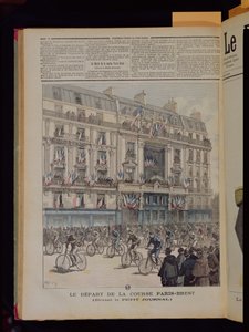 “Le Petit Journal”办公室前巴黎 - 布雷斯特自行车比赛的开始，同名杂志的插图，1891年9月15日 作者 路易斯·莫厄尔财富