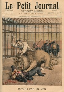 被狮子吞噬，来自&39;Le Petit Journal&39;的封面插图，补充说明，1895年9月29日