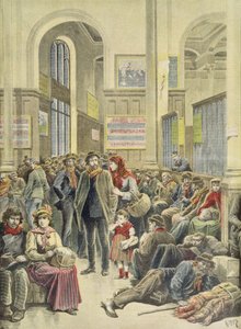 Gare Saint-Lazare的意大利移民，来自&39;Le Petit Journal&39;，1896年3月29日 作者 财富路易斯·米奥勒和亨利·梅尔