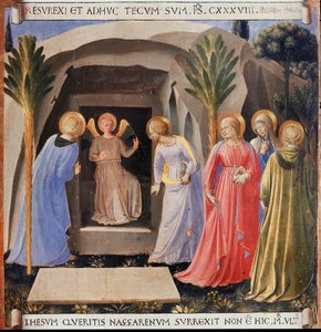 墓前的三个玛丽。基督的生活》，Armadio degli Argenti。(木板上的铜版画 作者 Fra  Angelico