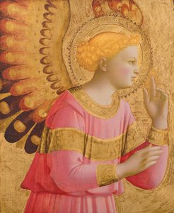Annunciatory Angel，1450-55（木板上的金箔和蛋彩画）（另见139312）