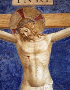 基督被钉十字架。十字架上的铭文“ INRI”，细节 作者 弗拉·安杰利科