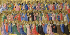 Fiesole San Domenico Altarpiece的基督先贤与圣徒和烈士小组，c。 1423-1424