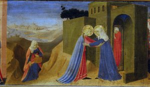 探望》。祭坛画《报喜》的Predella，约1433-1434年。