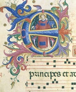Missal 558 f.156v 历史性的首字母 "E "描绘了圣斯蒂芬。 作者 Fra and Strozzi Zanobi di Benedetto Angelico