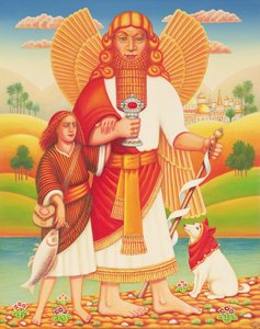 托比亚斯和天使》，2009年（油画和蛋彩画在面板上）。 作者 弗朗西斯·布鲁姆菲尔德