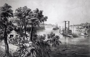 密西西比州的低水位，酒吧。作者：Currier和Ives，1867年