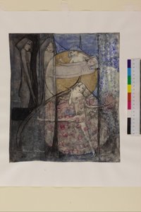 站在太阳后面的女人，约1912-15年（铅笔和纸上水彩）