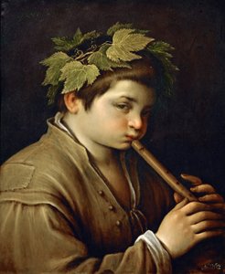 Garcon jouant de la flute - 吹长笛的男孩 - Francesco Bassano, the Younger (1549-1592)。 铜上的油，约 1580-1585 年。 尺寸：54,6x44 厘米。 维也纳艺术史博物馆
