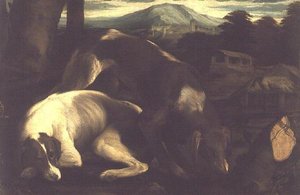 两只猎狗，约1555年 作者 弗朗切斯科·巴萨诺（Francesco Bassano）
