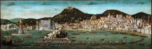 Tavola Strozzi：1465 年在伊斯基亚战役中获胜的阿拉贡舰队的回归（木头上的蛋彩画） 作者 弗朗切斯科（att。）罗塞利