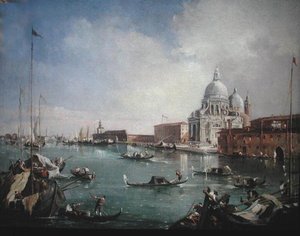 大运河与圣玛丽亚-德拉-萨尔特和多加纳的景色（布面油画） 作者 弗朗切斯科（袭击）瓜迪