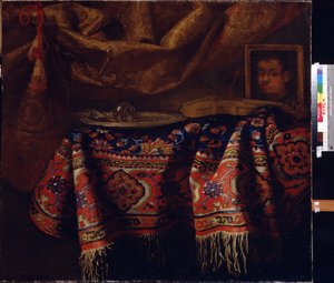 自然与自画像。(静物与自画像）。弗朗切斯科-菲拉维诺（1610-1660 年）的绘画。意大利艺术，巴洛克风格。俄罗斯库尔斯克地区 A. Deineka 美术馆 作者 弗朗切斯科（b.1640）菲拉维诺