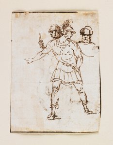 研究两名罗马士兵和一名大胡子（正面）;研究一个有胡子的人用棍子走（反对）（笔和棕色墨水）