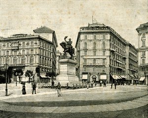 维克托·伊曼纽尔二世纪念碑（1820-1878），弗朗西斯科·巴尔扎吉（Francesco Barzaghi，1839-1892）设计，科尔维托广场，热那亚，利古里亚，意大利 作者 弗朗切斯科·巴尔扎吉（Francesco Barzaghi）