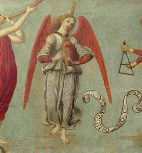 天使演奏风笛，c.1475-97温度64871的面板细节，另见64873和64874