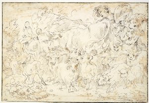 牧羊人与山羊、绵羊、奶牛和牧羊犬 作者 乔凡尼·贝内代托·卡斯蒂廖内