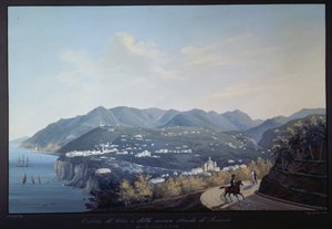 维科-埃肯斯和通往索伦托的新路（钢笔画 作者 弗朗切斯科·费尔戈拉（Francesco Fergola）