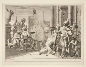 阿佩莱斯画的亚历山大大帝的情妇坎帕斯佩，是八幅版画系列之一（Varii Baccanali et istorie