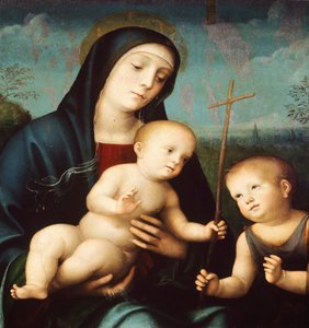 麦当娜与孩子和施洗者圣约翰，弗朗西斯科·弗兰西亚（Francesco Francia，1450-1517 年）创作