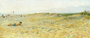 Francesco Gioli（1846-1922 年）创作的《Cinquale 的海滩》，木板油画