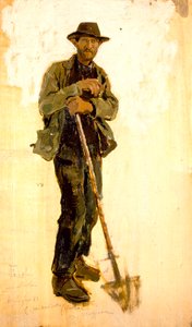 弗朗切斯科-吉奥里（1846-1922 年）的挖沟机，油画，39x22 厘米