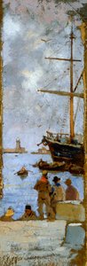 里窝那港景观，弗朗西斯科·乔利（Francesco Gioli，1846-1922 年），布面油画，转印到纸板上，38x12 厘米