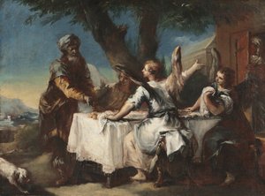 亚伯拉罕欢迎三位天使，1750年代。 作者 弗朗切斯科·瓜迪（Francesco Guardi）