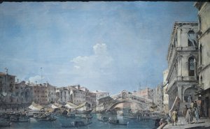 里亚托桥上的大运河，约 1780-90 年（布面油画） 作者 弗朗切斯科·瓜迪（Francesco Guardi）