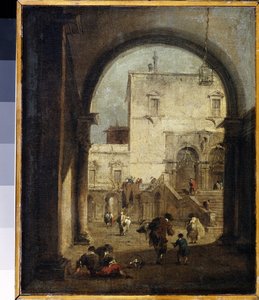 "威尼斯随想曲：广场和宫殿景观 Francesco Guardi（1712-1793 年）1775-1780 年绘制 尺寸：27x23 厘米 圣彼得堡艾尔米塔什博物馆 作者 弗朗切斯科·瓜迪（Francesco Guardi）