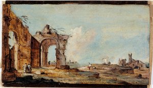 卡普里斯，有残破的拱门和渔民的房屋 作者 弗朗切斯科·瓜迪（Francesco Guardi）