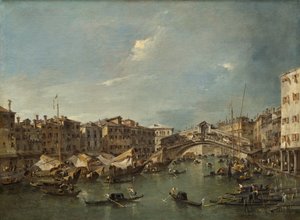 大运河与里亚托桥，威尼斯，可能约1780年。 作者 弗朗切斯科·瓜迪（Francesco Guardi）