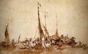 渔船研究（纸上水墨画）。 作者 弗朗切斯科·瓜迪（Francesco Guardi）